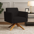 Poltrona Sala Decorativa Marisa Giratória Madeira Suede D03 -