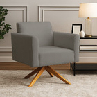 Poltrona Sala Decorativa Marisa Giratória Madeira Suede D03 -