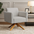 Poltrona Sala Decorativa Marisa Giratória Madeira Suede D03 -