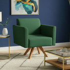 Poltrona Sala Decorativa Marisa Giratória Madeira Suede Verde