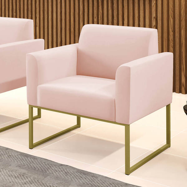 Poltrona Sala Decorativa Marisa Industrial Dourado Veludo D03