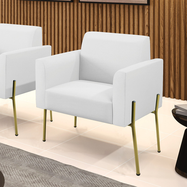 Poltrona Sala Decorativa Marisa Pé Aço Dourado Sintético D03