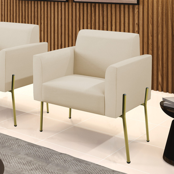 Poltrona Sala Decorativa Marisa Pé Aço Dourado Sintético D03