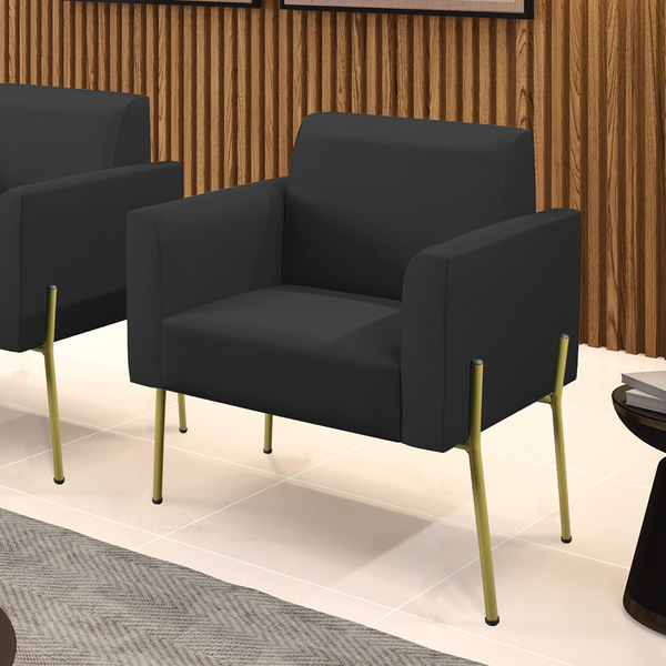 Poltrona Sala Decorativa Marisa Pé Aço Dourado Sintético D03