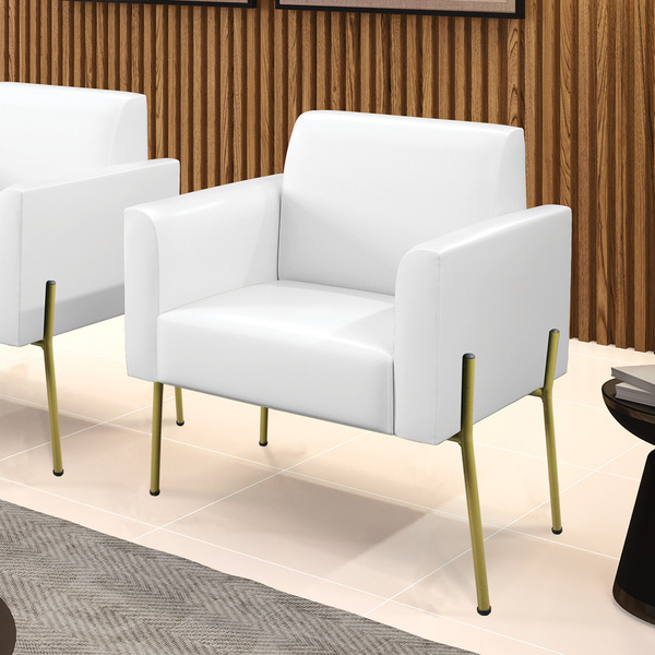 Poltrona Sala Decorativa Marisa Pé Aço Dourado Sintético Pu D