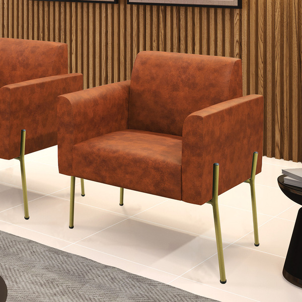 Poltrona Sala Decorativa Marisa Pé Aço Dourado Sintético Pu D