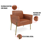 Poltrona Sala Decorativa Marisa Pé Aço Dourado Sintético Pu D