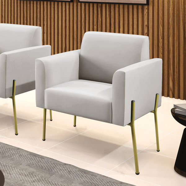 Poltrona Sala Decorativa Marisa Pé Aço Dourado Veludo D03 - D