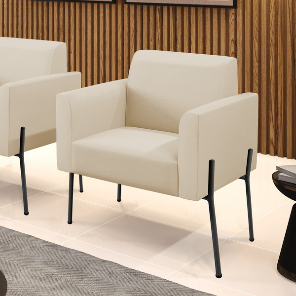 Poltrona Sala Decorativa Marisa Pé Aço Preto Sintético D03 -