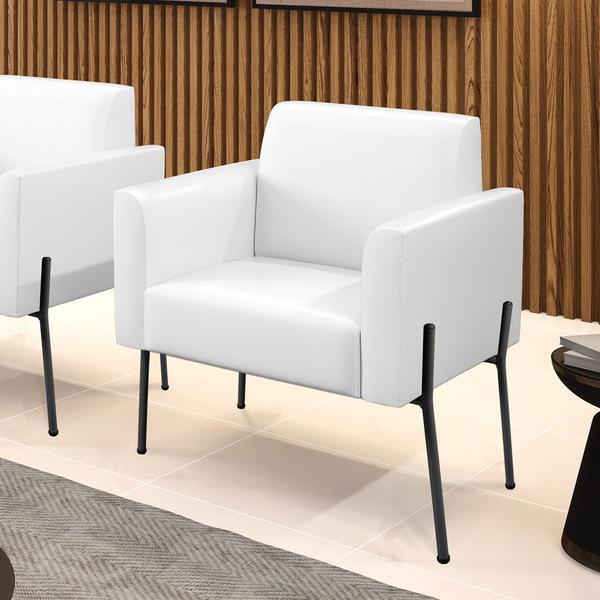 Poltrona Sala Decorativa Marisa Pé Aço Preto Sintético Pu D03