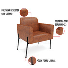 Poltrona Sala Decorativa Marisa Pé Aço Preto Sintético Pu D03