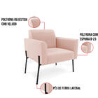 Poltrona Sala Decorativa Marisa Pé Aço Preto Veludo D03 - D'r