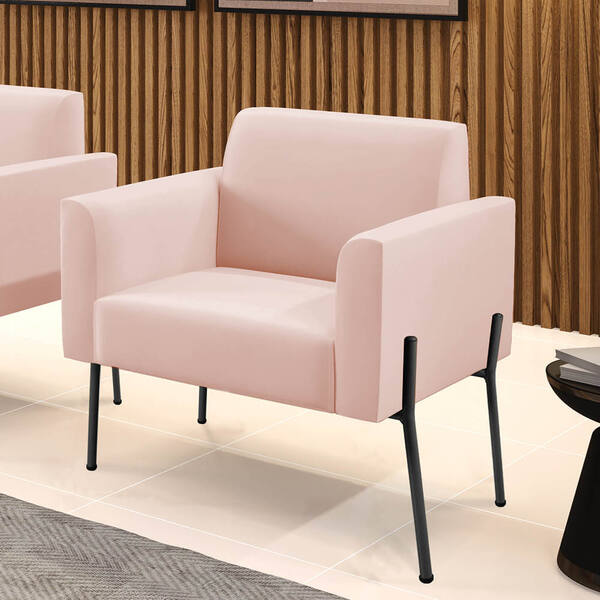 Poltrona Sala Decorativa Marisa Pé Aço Preto Veludo D03 - D'r