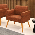 Poltrona Sala Decorativa Marisa Pé Palito Castanho Sintético