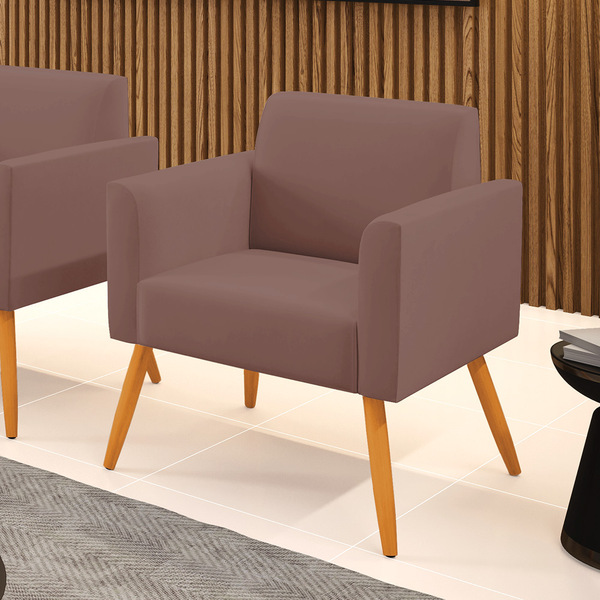 Poltrona Sala Decorativa Marisa Pé Palito Castanho Veludo D03