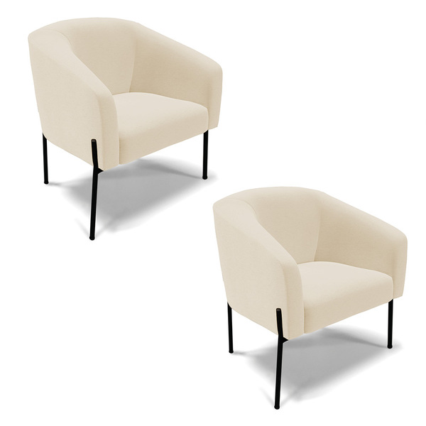 Poltrona Sala Decorativa Pé De Ferro Preto Kit 2 Stella Linho