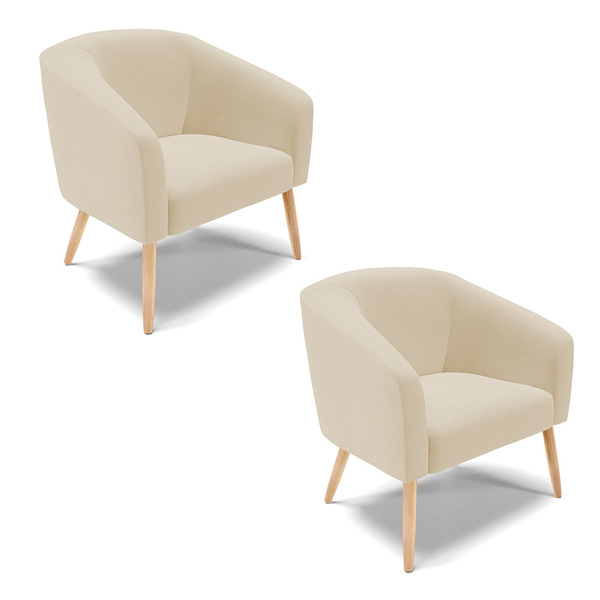 Poltrona Sala Decorativa Pé Palito Natural Kit 2 Stella Linho