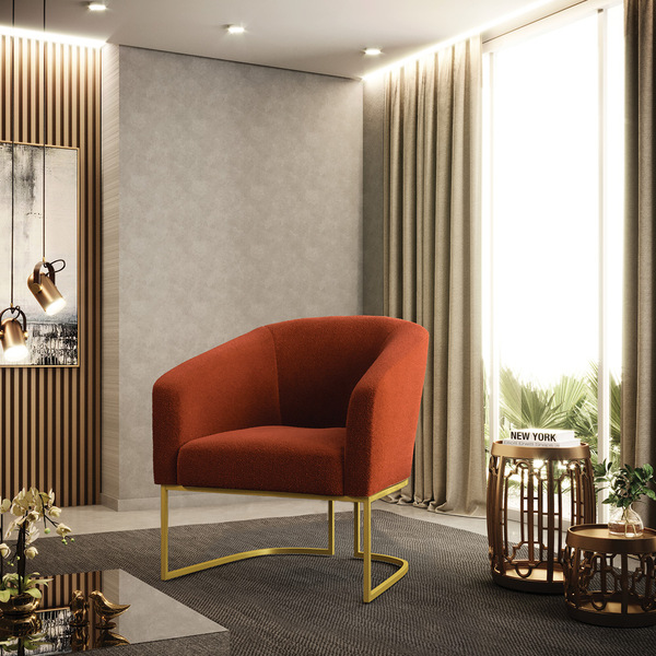 Poltrona Sala Decorativa Stella Base Industrial Dourado Boucl