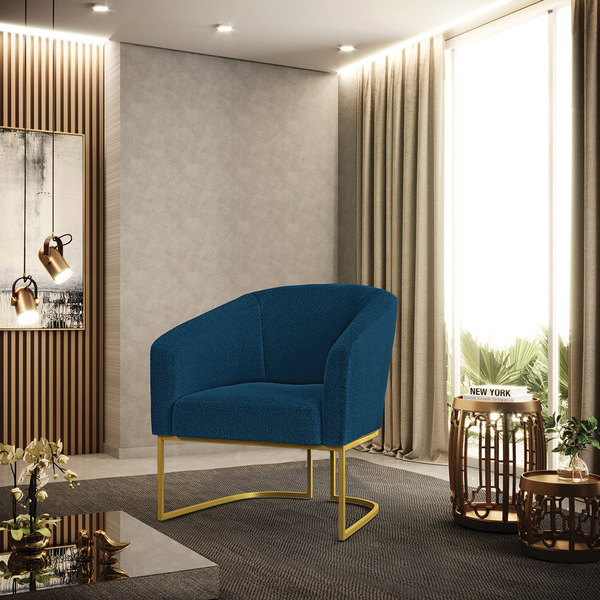 Poltrona Sala Decorativa Stella Base Industrial Dourado Boucl