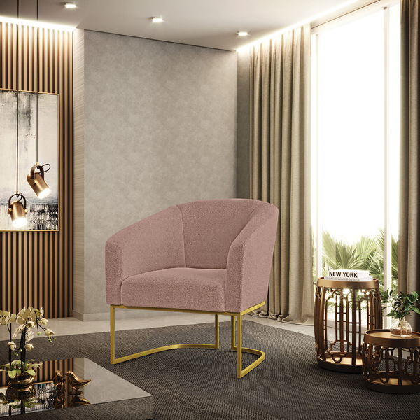 Poltrona Sala Decorativa Stella Base Industrial Dourado Boucl