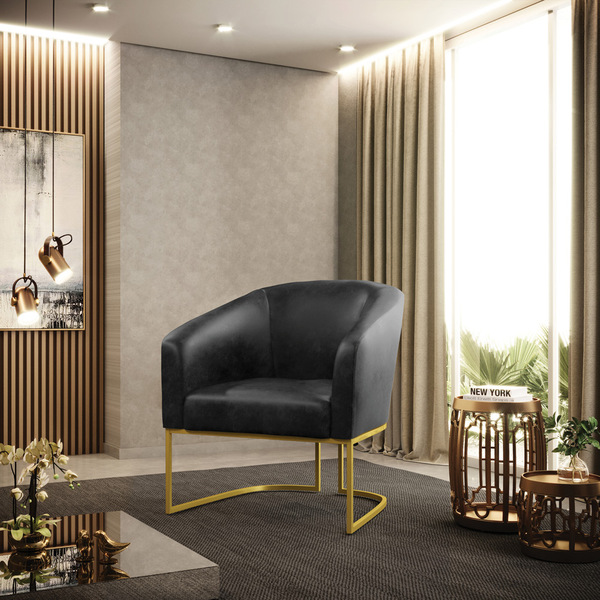 Poltrona Sala Decorativa Stella Base Industrial Dourado Sinté