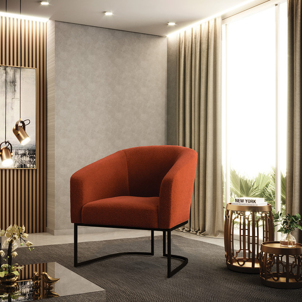 Poltrona Sala Decorativa Stella Base Industrial Preto Bouclê