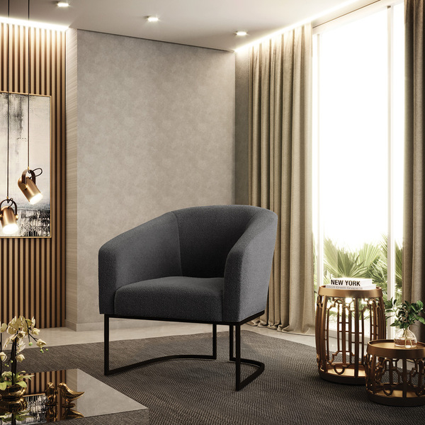 Poltrona Sala Decorativa Stella Base Industrial Preto Bouclê