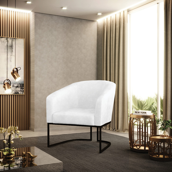 Poltrona Sala Decorativa Stella Base Industrial Preto Sintéti