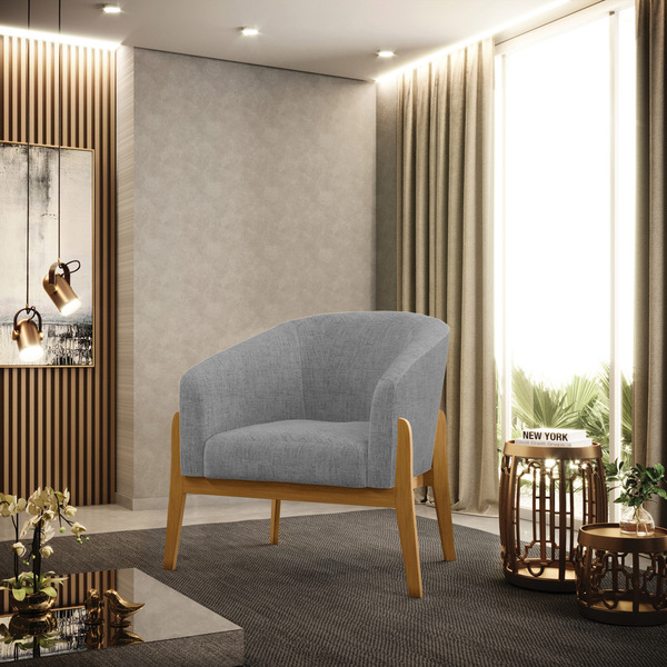 Poltrona Sala Decorativa Stella Base Madeira Linho D03 - D'ro