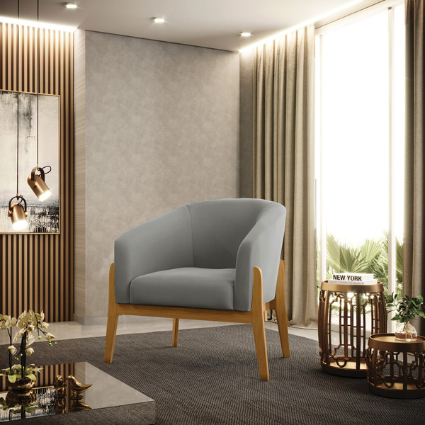Poltrona Sala Decorativa Stella Base Madeira Suede D03 - D'ro