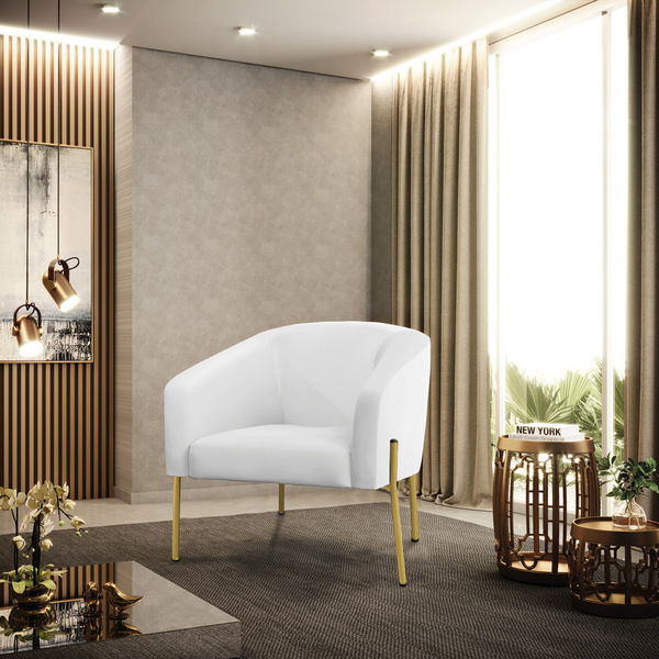 Poltrona Sala Decorativa Stella Pé De Aço Dourado Sintético D