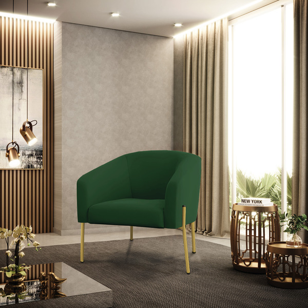 Poltrona Sala Decorativa Stella Pé De Aço Dourado Veludo D03