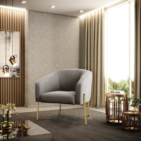 Poltrona Sala Decorativa Stella Pé De Aço Dourado Veludo D03