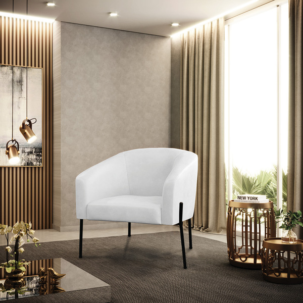 Poltrona Sala Decorativa Stella Pé De Aço Preto Sintético Pu