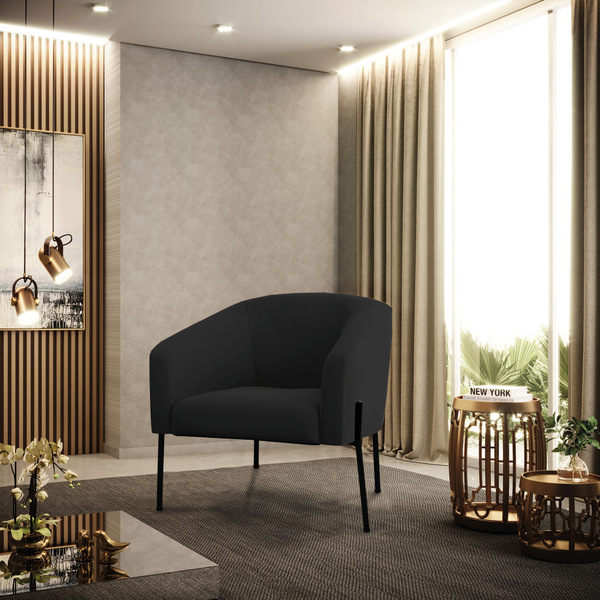 Poltrona Sala Decorativa Stella Pé De Aço Preto Veludo D03 -