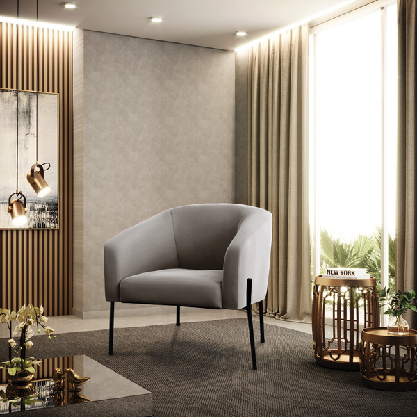 Poltrona Sala Decorativa Stella Pé De Aço Preto Veludo D03 -