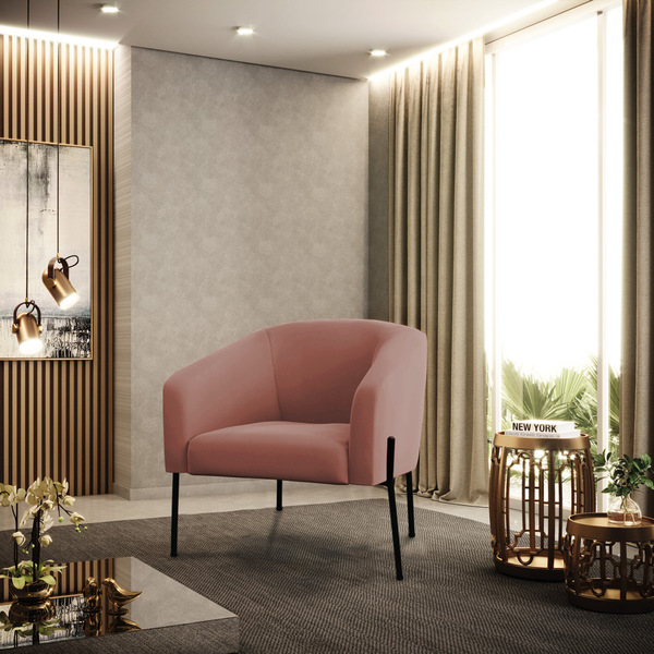 Poltrona Sala Decorativa Stella Pé De Aço Preto Veludo D03 -