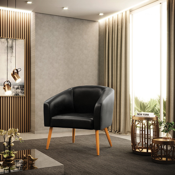 Poltrona Sala Decorativa Stella Pé Palito Castanho Sintético