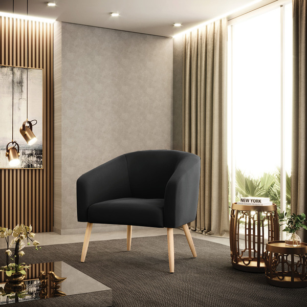 Poltrona Sala Decorativa Stella Pé Palito Natural Veludo D03