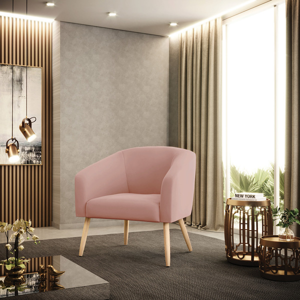 Poltrona Sala Decorativa Stella Pé Palito Natural Veludo D03