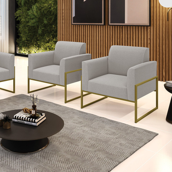 Poltrona Sala Estar Industrial Alta Dourado Kit 2 Marisa Bouc