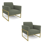 Poltrona Sala Estar Industrial Alta Dourado Kit 2 Marisa Bouc