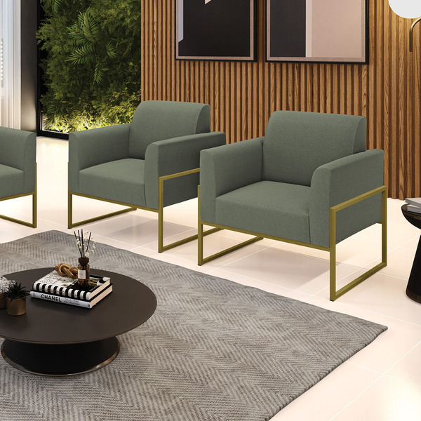 Poltrona Sala Estar Industrial Alta Dourado Kit 2 Marisa Bouc