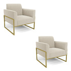 Poltrona Sala Estar Industrial Alta Dourado Kit 2 Marisa Bouc