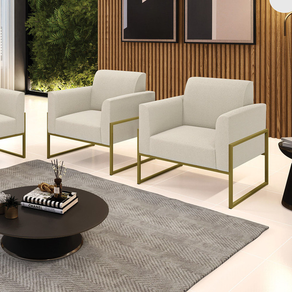 Poltrona Sala Estar Industrial Alta Dourado Kit 2 Marisa Bouc