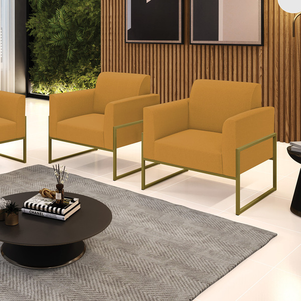 Poltrona Sala Estar Industrial Alta Dourado Kit 2 Marisa Bouc