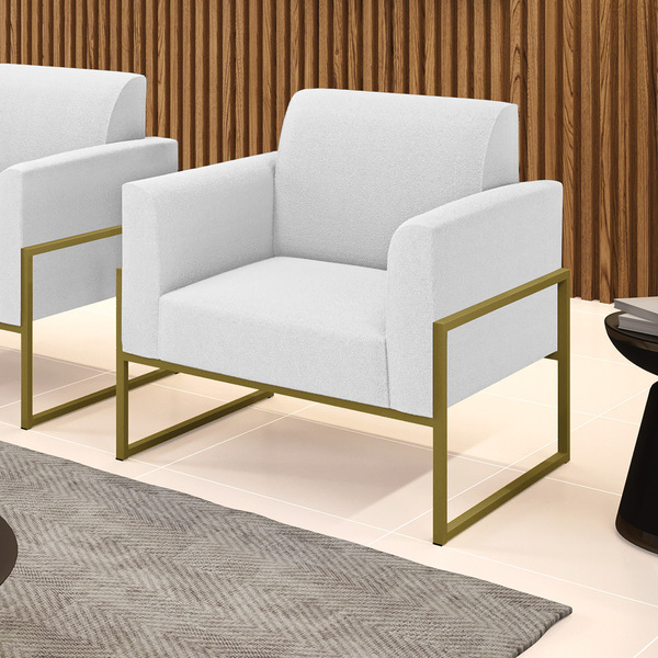 Poltrona Sala Estar Industrial Alta Dourado Marisa Bouclê Off