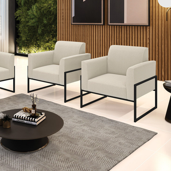 Poltrona Sala Estar Industrial Alta Preto Kit 2 Marisa Bouclê