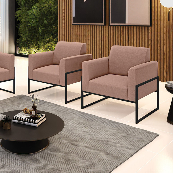 Poltrona Sala Estar Industrial Alta Preto Kit 2 Marisa Bouclê