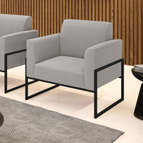 Poltrona Sala Estar Industrial Alta Preto Marisa Bouclê Cinza